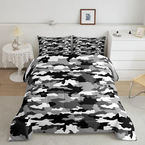 Miniatura 24 de Feelyou Juego de edredón de camuflaje naranja para niños, tamaño individual, juego de ropa de cama de camuflaje estilo militar para niños y niñas