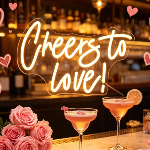 Miniatura 3 de QiaoFei Letrero LED de neón con texto en inglés «Cheers To Love» alimentado por USB con regulador de intensidad, luces de neón para habitación