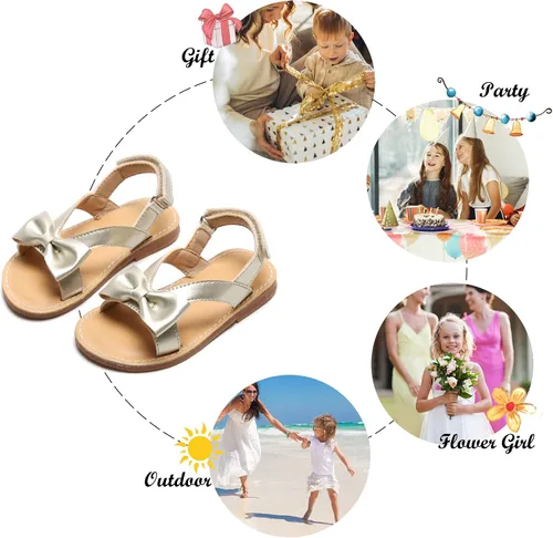 Miniatura 4 de Felix & Flora Sandalias para niña pequeña - Zapatos de vestir para niña de flores, puntera abierta, zapatos planos de verano para niños pequeños