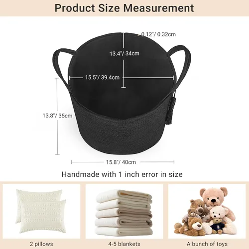 Miniatura 7 de Mkono - Canasta de almacenamiento tejida, canasta decorativa de cuerda natural con cuentas de madera para mantas, juguetes, ropa, zapatos y plantas