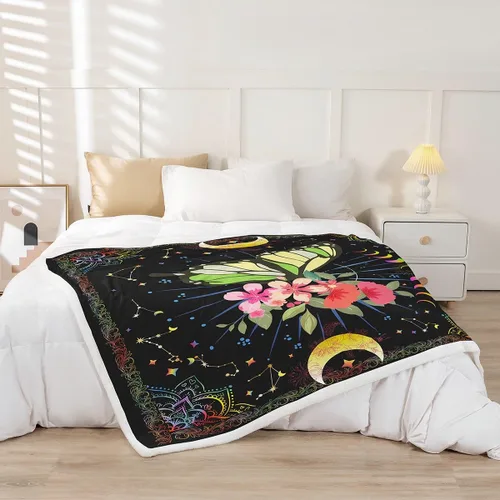 Miniatura 2 de Manfei Manta con diseño de mariposas, estilo bohemio, con mandala, para decoración de habitación de niños, niñas, adolescentes, manta de forro polar