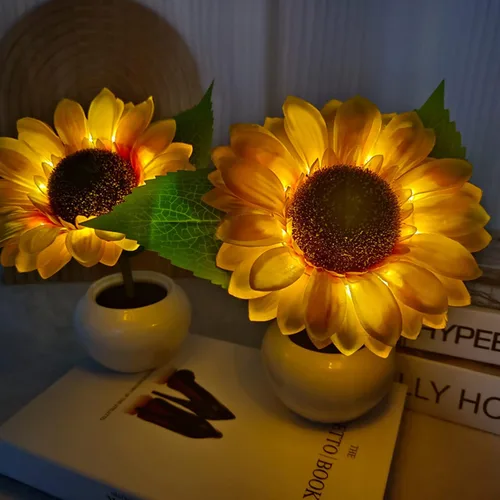 Miniatura 6 de Lámpara de girasol, girasol artificial en maceta con luces LED, luz nocturna LED USB, lámpara de mesa, mesita de noche, dormitorio, luz decorativa