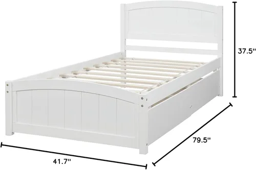 Miniatura 8 de Marco de cama moderno de madera maciza con cajones, plataforma de cama con soporte de listones de madera, no necesita somier, tamaño individual