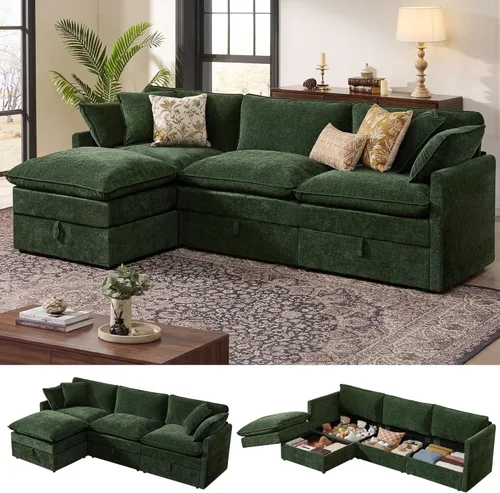 Miniatura 19 de Ihanherry Sofá cama modular de gran tamaño con almacenamiento, sofá nube modular de 6 plazas de 103 pulgadas con otomanas móviles, sofás de felpilla