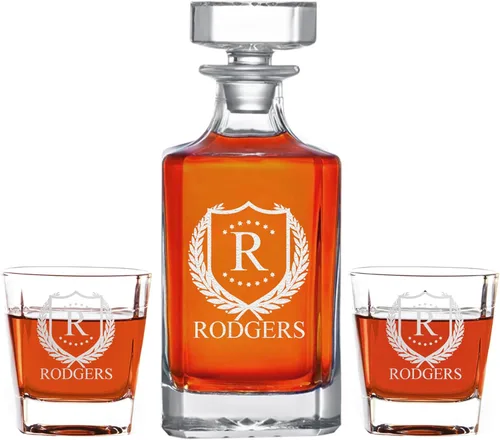 Miniatura 11 de Personalized Whiskey Decanter Set with Glasses - 7 Design Options - Custom Engraved Liquor 27 oz, Bourbon Decanter for Men Dad Birthday Graduation