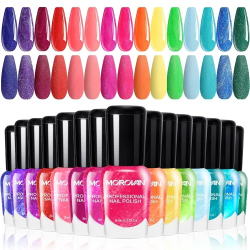 Miniatura 18 de Morovan Juego de 15 esmaltes de uñas de larga duración de secado rápido de 0.27 onzas de color brillante para mujer