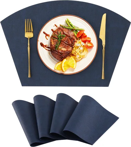 Miniatura 13 de Homaxy Juego de 4 manteles individuales para mesa redonda, lavables en forma de cuña, de piel sintética, lavables, para cocina, cena, para Beige