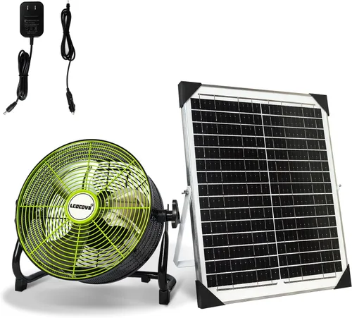 lcocove Ventilador con pilas, puede funcionar de 5 a 24 horas, diseño de ventilador solar para cobertizo, hogar, exterior, con salida USB para