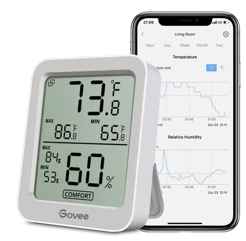 Miniatura 13 de Govee Higrómetro Digital Higrómetro Interior Termómetro de Habitación H5075, Medidor de Temperatura y Humedad Bluetooth con Control Remoto