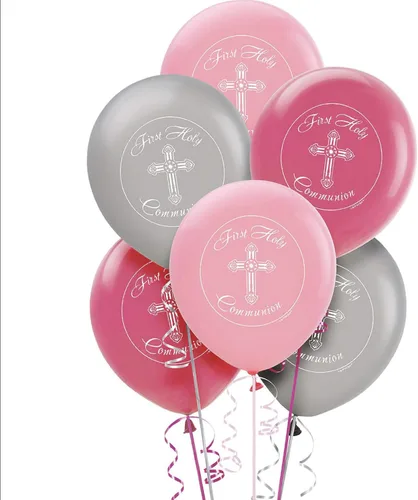 Globos de látex rosa y plateado, primera comunión, para chicas, 15 unidades