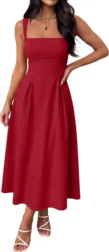 Miniatura 8 de ANRABESS Vestido de verano para mujer, para invitada de boda, cuello cuadrado, acampanado, sin mangas, fluido, elegante, formal, cóctel, fiesta