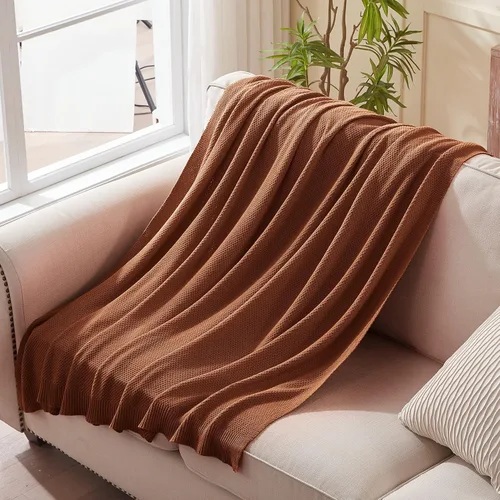 Miniatura 4 de Treely manta de punto de 100 % algodón, para sofá, silla, cama, decoración del hogar, manta de punto decorativa, suave y acogedora, 50 x 60 Marrón