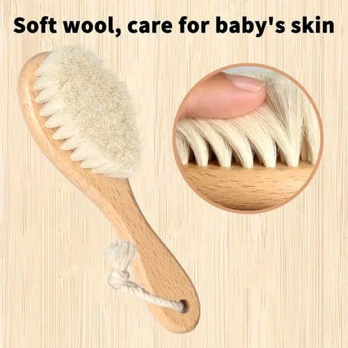 Miniatura 2 de Juego de cepillo de cerdas de cabra natural de madera y peine de tapa de cuna, kit de aseo 5 en 1 para recién nacidos, niños pequeños, niños y niñas