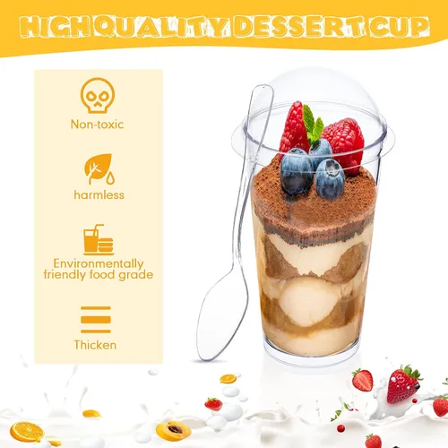 Miniatura 3 de Nuogo - Paquete de 100 mini tazas de postre de 3 onzas con tapas y cucharas, vasos cuadrados de plástico transparente, recipientes desechables