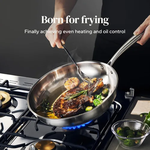 Miniatura 3 de Redchef Sartén grande de acero inoxidable, sartén resistente sin recubrimiento para asar filetes, utensilios de cocina listos para inducción