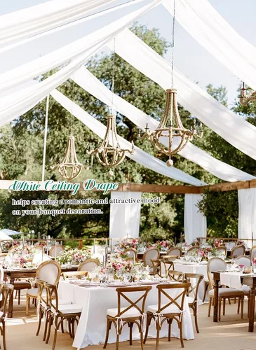 Miniatura 5 de Showgeous 6 paneles de cortinas de techo blancas para boda de 5 pies x 15 pies, tela para cubrir arco, cortinas transparentes, cortinas de gasa