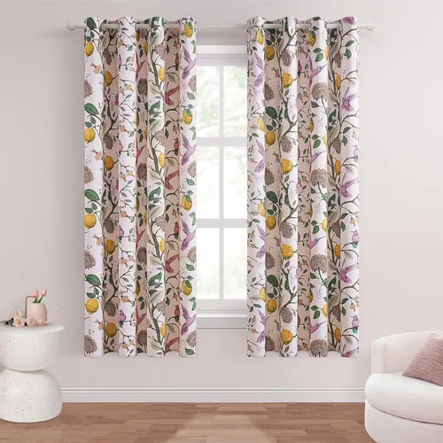 Miniatura 21 de Topfinel Cortinas beige para cocina, 36 pulgadas de largo, diseño botánico floral, colibrí, con ojales, oscurecimiento de habitación, media ventana