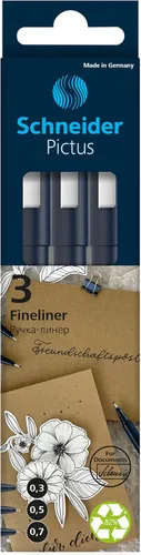 Miniatura 5 de Schneider Pictus Fineliner - Bolígrafos (anchura de línea, 0.012 in, 0.020 in y 0.028 in), color negro (paquete de 3)