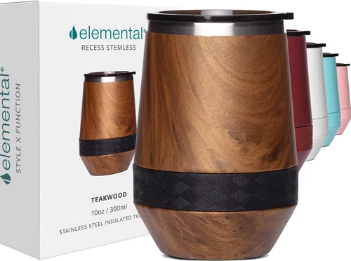 Miniatura 15 de Elemental Vaso de Vino Recess - Taza de Café de Acero Inoxidable con Triple Pared Aislante para Bebidas Calientes y Frías - Taza Portátil con Tapa