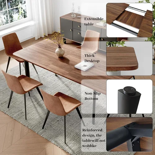 Miniatura 6 de HIPIHOM Juego de mesa de comedor extensible de 63 a 78.7 pulgadas para 6, mesa de cocina moderna con 6 sillas de comedor para 4 a 6 personas, mesa