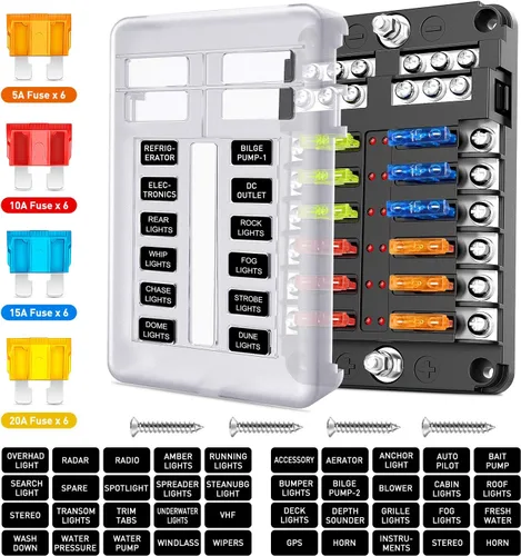 Miniatura 14 de Nilight - Bloque de fusibles de hoja de 6 vías 50055F, 6 circuitos con caja de fusibles de bus negativo con indicador LED ATO/ATC Panel de fusibles