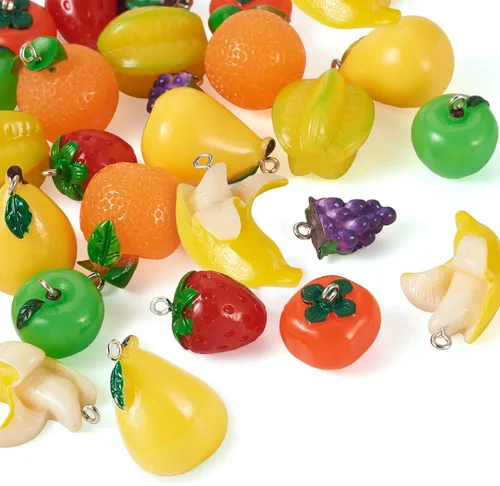 Miniatura 21 de Cheriswelry 10 dijes de fruta naranja, de resina, coral, lindos colgantes, adornos colgantes con lazo de hierro de 0.99 a 0.98 pulgadas, decoración
