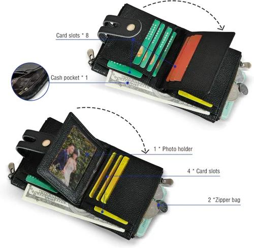 Miniatura 5 de Handadsume Genuino caballo loco cuero viaje regalo moneda bolsillo tarjeta caso largo organizador cadena Rfid monedero con broche para hombres