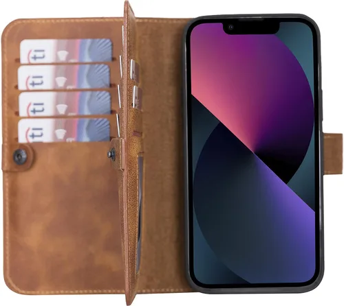 Miniatura 52 de HARDISTON Funda de piel auténtica de alta calidad hecha a mano para iPhone 11 Pro de 5.8 pulgadas, tarjeteros de doble folio, funda magnética Negro