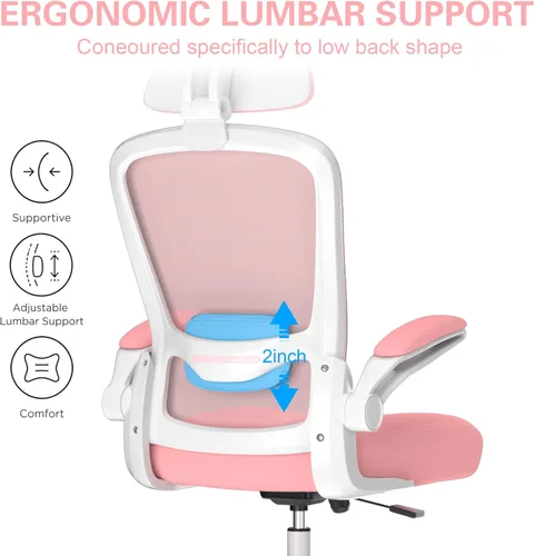 Miniatura 3 de Mimoglad Silla de oficina, silla de escritorio ergonómica de respaldo alto con soporte lumbar ajustable y reposacabezas, silla giratoria con Rosa