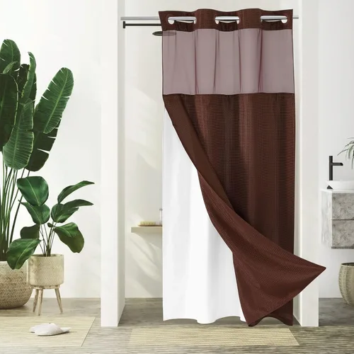 Miniatura 38 de Gibelle: cortina de ducha pequeña para baño de 36x74, cortina de ducha de punto gofre con juego de forro de tela a presión, no necesita ganchos
