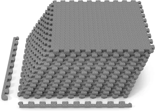 Miniatura 19 de Tangkula Alfombrillas de ejercicio de 36 azulejos con borde, alfombrillas protectoras de espuma EVA antideslizantes, alfombrillas elásticas de juego