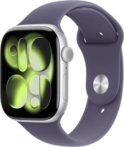 Miniatura 20 de Apple Reloj inteligente de la serie 11 [GPS de 1.654 in] con caja de aluminio plateado con correa deportiva de niebla morada - S/M. Puntuación