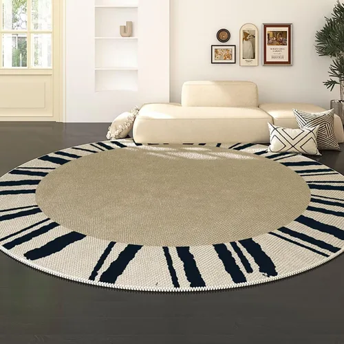 Miniatura 18 de Modernas alfombras redondas de color marfil a rayas negras para dormitorio, sala de estudio, simple moda abstracta, alfombra de área circular de 2