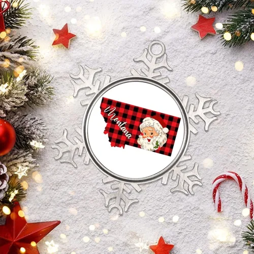 Miniatura 6 de Montana - Adornos de copo de nieve de búfalo, mapa a cuadros, lindo Papá Noel, adornos de Navidad personalizados 2022, decoración de Navidad