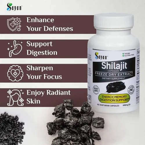 Miniatura 7 de Sayan Shilajit 90 cápsulas/440 mg ea.- Suplemento orgánico con alto contenido de ácido fúlvico para apoyar tu sistema inmunológico, reforzar