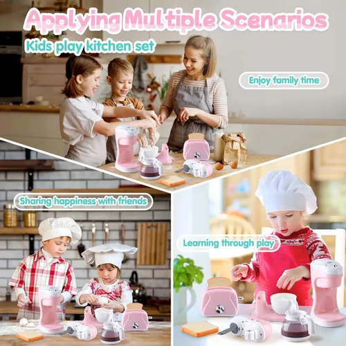 Miniatura 7 de Juguetes de electrodomésticos de cocina, juego de accesorios de cocina para niños, juguetes de cocina de simulación para niños de 4 a 8 años, Rosa