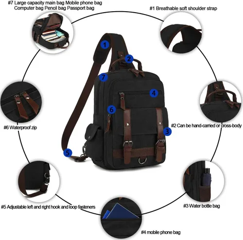Miniatura 3 de Bolsa de mensajero vintage, mochila de lona para viajes, bolsa de hombro para hombre, bolsa de doble uso para transporte de mano y transporte