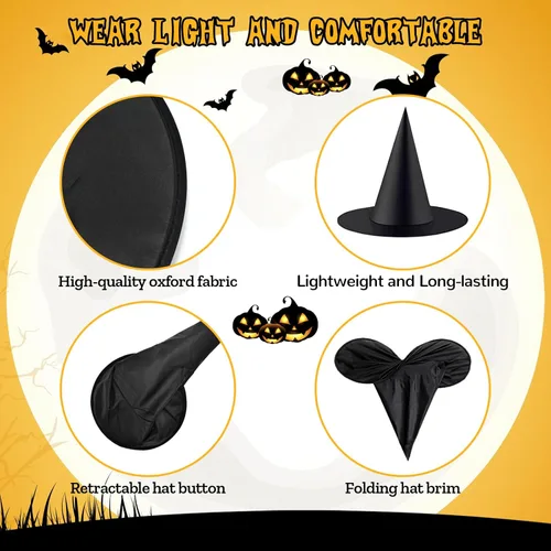 Miniatura 3 de Legigo Sombrero de bruja para disfraz de Halloween, sombrero de bruja colgante negro, accesorios de disfraz de bruja para Halloween, fiesta de 12