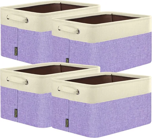 Miniatura 45 de BALEINE 1 paquete de contenedores de almacenamiento de tela para estantes, cestas de almacenamiento de lino para organizar, contenedores decorativos