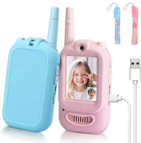Miniatura 8 de Walkie Talkies de video para niños, paquete de 2 intercomunicadores de video recargables para niños, juguetes para interiores y exteriores