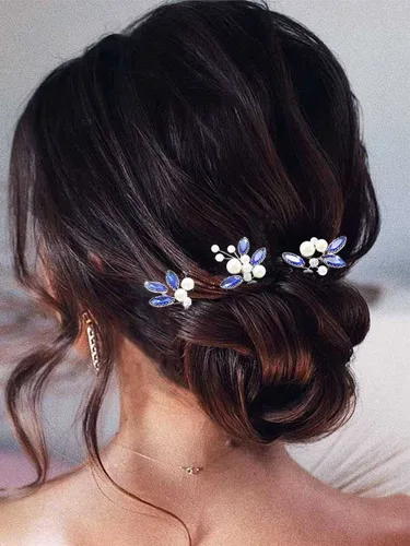 Miniatura 4 de Pinzas de pelo de boda plateadas, pinzas para el pelo de perlas con diamantes de imitación, accesorios para el cabello de novia para mujeres