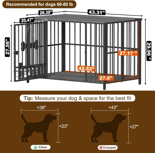 Miniatura 6 de Easycom Mueble plegable para perros de 43 pulgadas, no se ensambla para perros, jaulas decorativas para interiores, jaulas XL para perros grandes