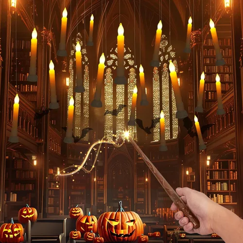 Miniatura 7 de Amagic 12 velas LED cónicas sin llama, sin control remoto, velas flotantes mágicas colgantes, candelabros a pilas, velas falsas eléctricas