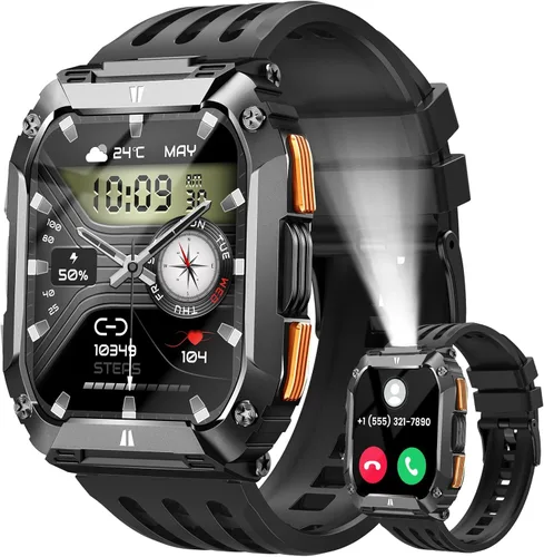 Relojes inteligentes para hombre (luz láser y batería de 100 días), reloj de fitness de 1.95 pulgadas: reloj inteligente militar impermeable con
