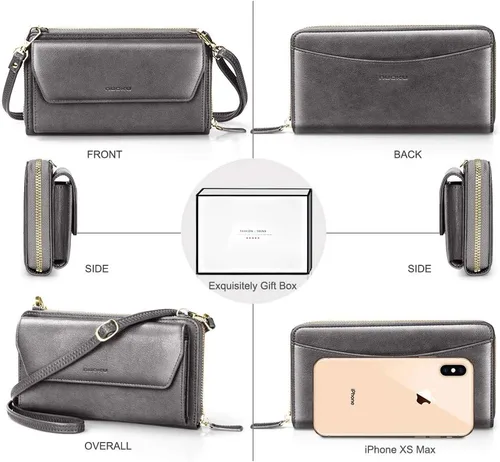 Miniatura 3 de nuoku Cartera RFID para mujer, bolso cruzado con cremallera alrededor de 2 correas