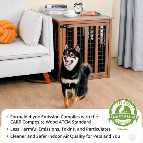 Miniatura 6 de Muebles de jaula para perros, caja de madera con puerta, perrera interior para perros pequeños/medianos, mesa auxiliar, perreras de malla, casa