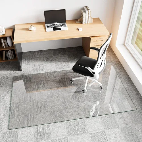Miniatura 18 de Koonmi Tapete de cristal para silla de alfombra, 36 x 48 pulgadas, tapete de vidrio templado para silla de oficina, tapetes de vidrio con bordes