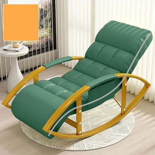 Miniatura 6 de Large Adjustable Reclining Rocking Chair Set with Footrest for Living Room and BalconyComfortable Outdoor Indoor Seating Solution,Amarillo-Golden