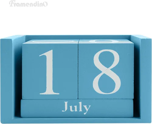 Framendino, Calendario de madera vintage azul rústico bloque chic perpetuo escritorio cubos de madera calendarios para decoración de escritorio de