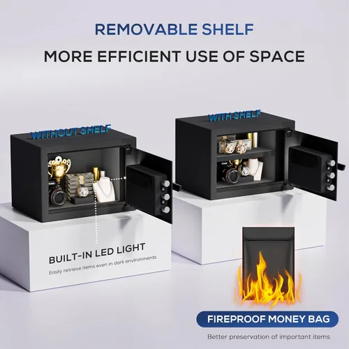 Miniatura 4 de Caja Fuerte Biométrica de 1.0 Pies Cúbicos con Bolsa Ignífuga, Caja Fuerte de Acceso Rápido por Huella Dactilar con Llaves, Teclado Digital, Puerto